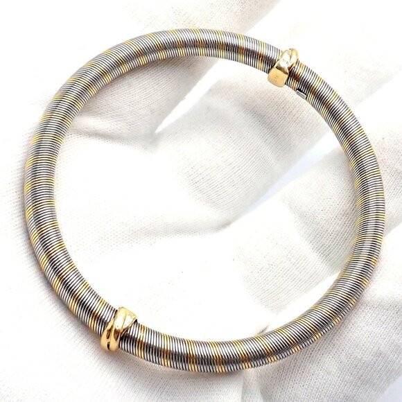 Authentic Vintage Cartier 18k Yellow Gold + Steel Bangle Trinity Bracelet - Picture 6 of 11